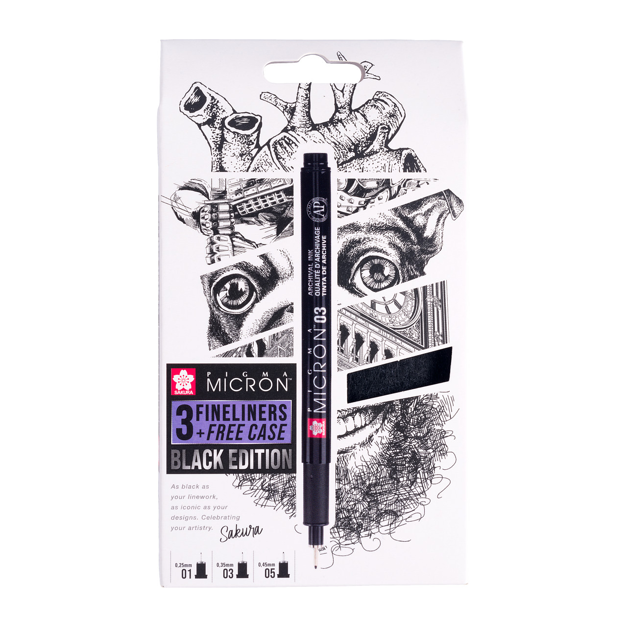 Pigma Micron Black Edition – Set med 3 pennor och tillhörande fodral