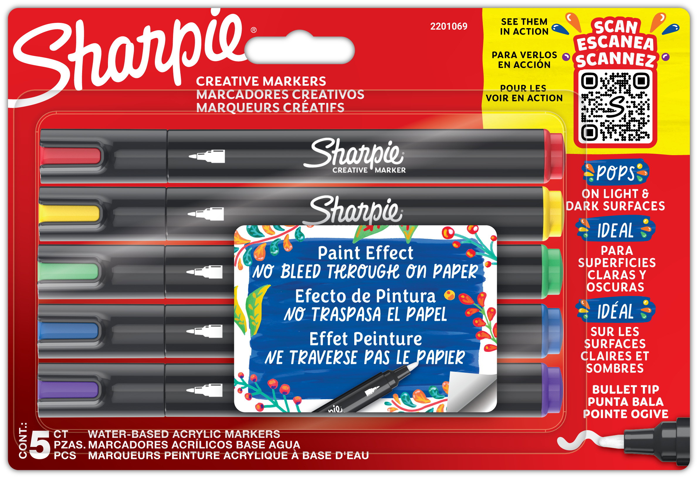 Sharpie Creative Acrylic Marker 5 färger, Bullet Tip Sharpie Creative Acrylic Marker 5 färger, Bullet Tip
