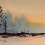 Akvarell, solnedgång av Mikael Weddfelt